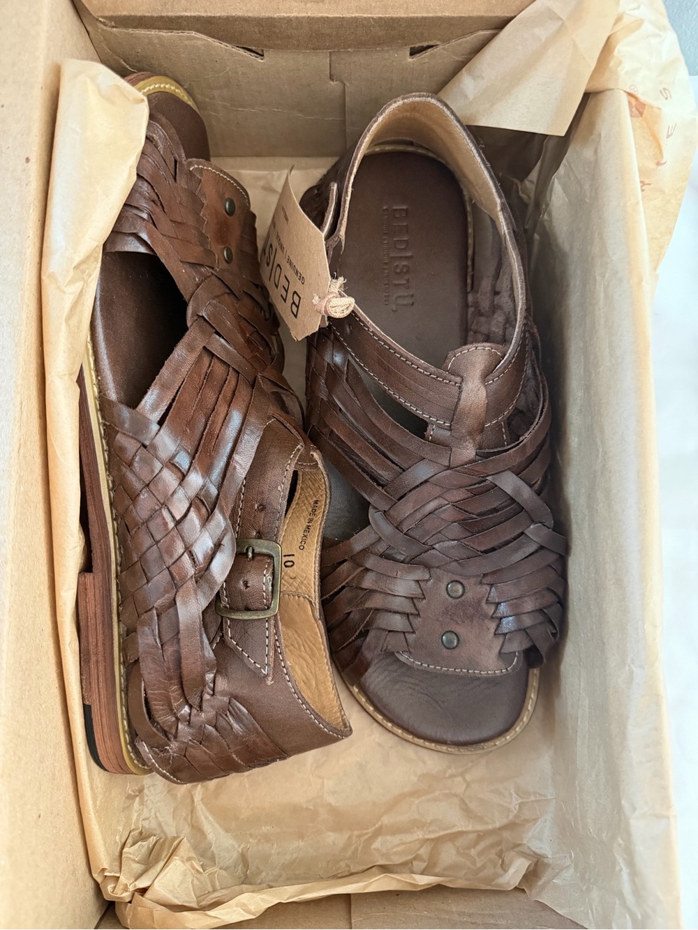 BED|STU Brown Leather Woven Huarache Sandals